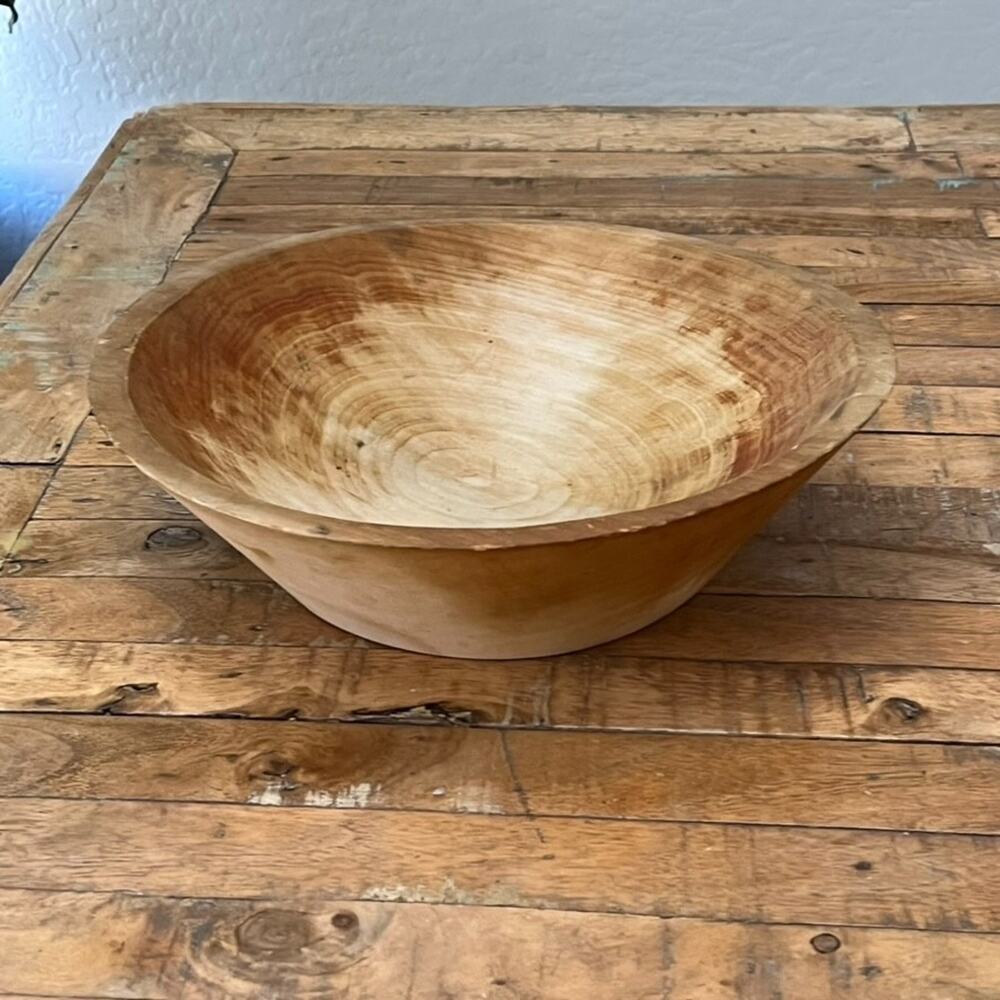 Hand Turned Shallow Wooden Serving Bowl 12.5" Circular Wood Grain
